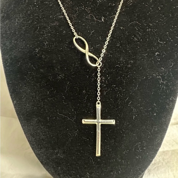 Sterling Silver Infinity Cross Necklace; 17-19” - Picture 4 of 8